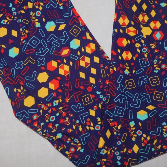 LuLaroe Blue Geometric Floral Multicolor Womens Leggings OS size 2 -10 - Picture 2 of 9